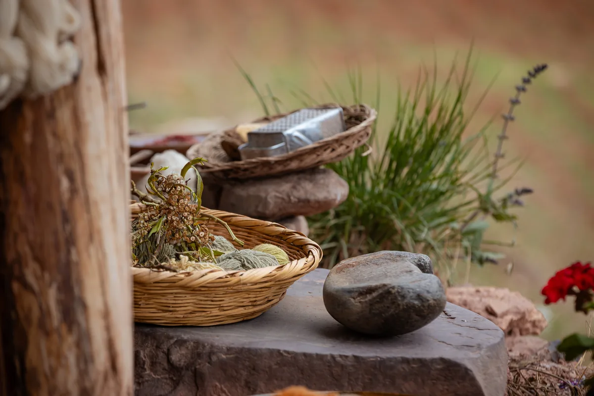 Natural plant and mineral dyes used to color Andean wool