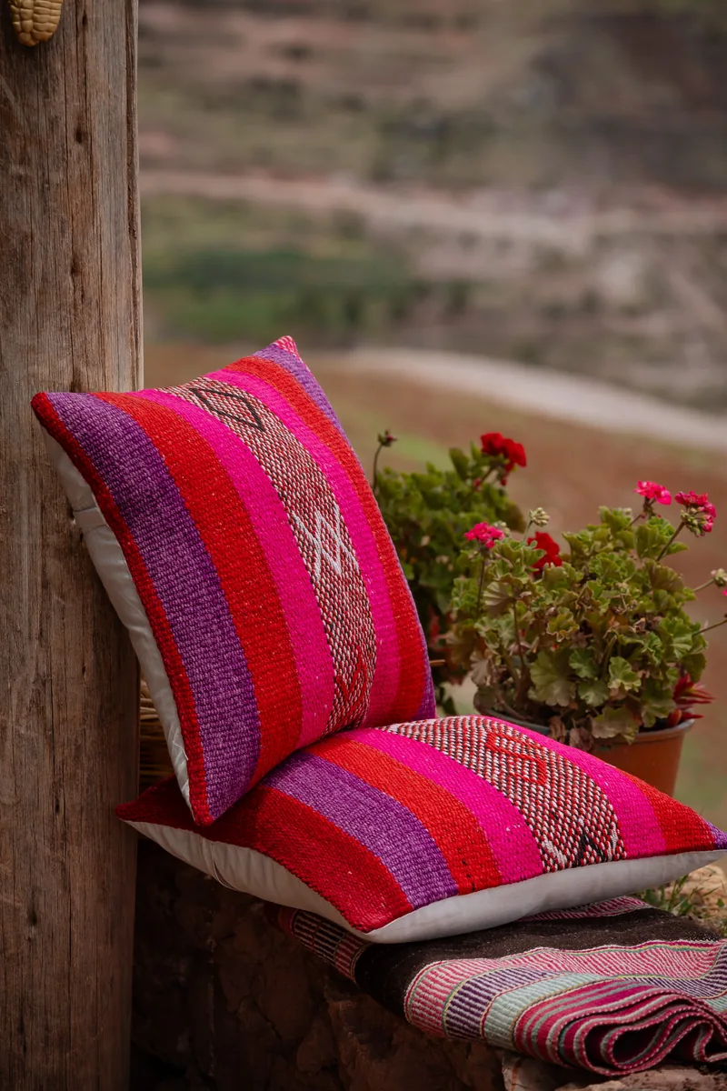 Fuchsia and purple striped frazada pillow cover