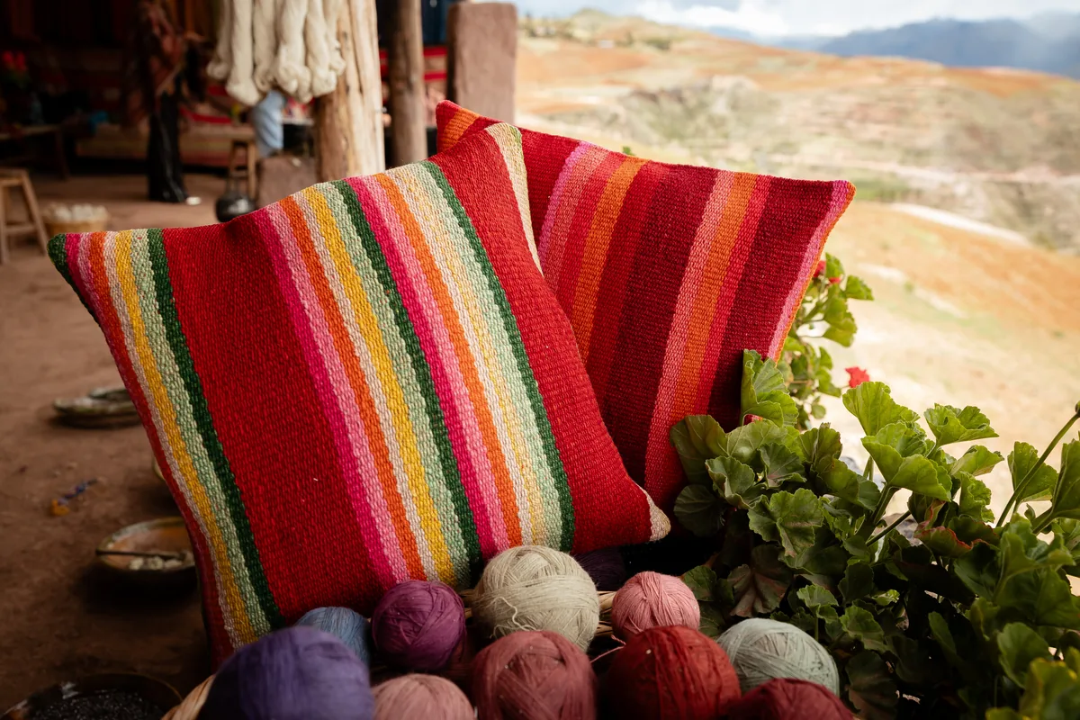 Multi-color striped frazada pillow cover