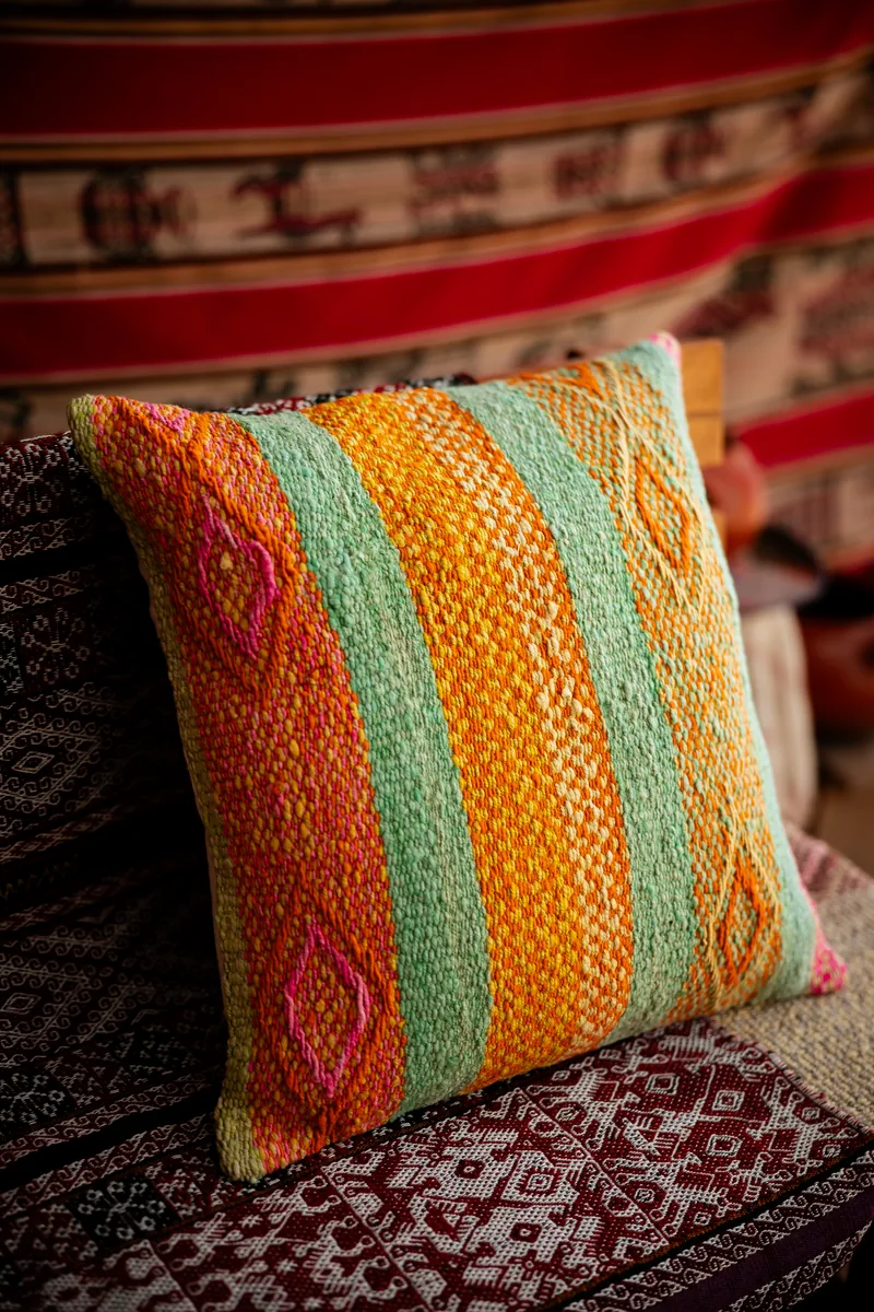 Orange and mint frazada pillow cover